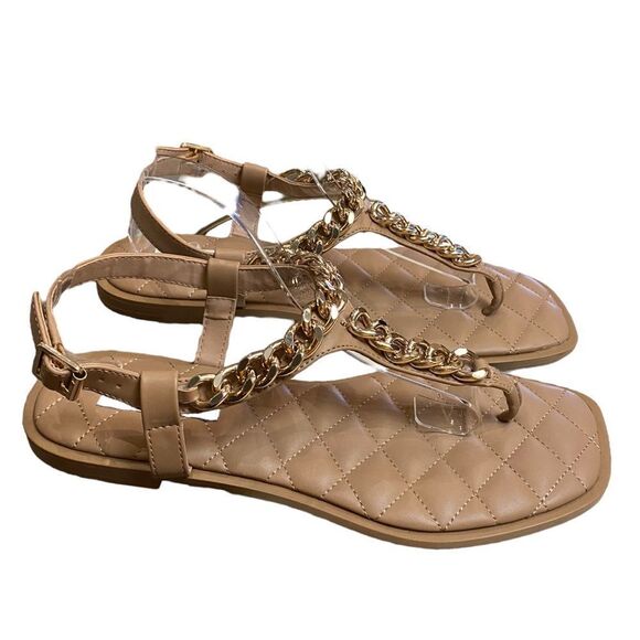 STEVE MADDEN Unlock Women's Nude Gold Chain Thong Sandals 9.5 - Picture 2 of 6